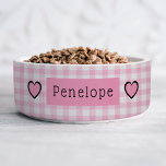 Pink Gingham Hearts Personalized Pet Bowl<br><div class="desc">Elevate your pet’s dining experience with this charming, personalized pet bowl. Adorned with a classic pink gingham checks pattern and pink hearts, this bowl exudes sweetness and femininity. Add a personal touch by customizing it with a pet’s name to create a one-of-a-kind gift for yourself, a new pet owner, or...</div>