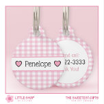 Pink Gingham Hearts Personalized Pet ID Tag<br><div class="desc">Dress your dog or cat in style with this pretty personalized pet ID tag. Adorned with a classic pink gingham check pattern and pink hearts, this pet ID tag exudes sweetness and femininity. Add a personal touch by customizing it with a pet’s name and owner phone number to create a...</div>