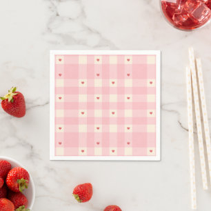 Pink Gingham Hearts Valentine Napkins