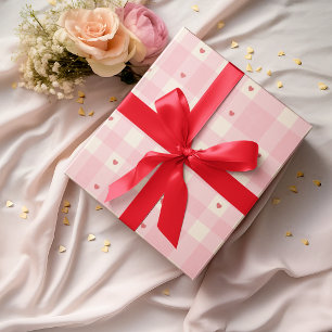 Pink Gingham Hearts Valentine Wrapping Paper