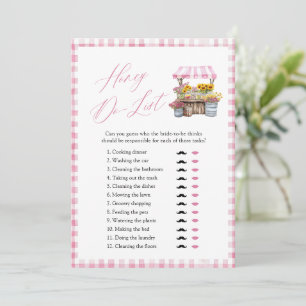 Pink Gingham Honey Do List Bridal Shower Game Invitation