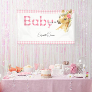 Pink Gingham Horse Baby Shower Banner