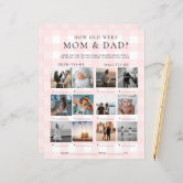 Pink Gingham How Old Were Mom and Dad Photo Game Poster