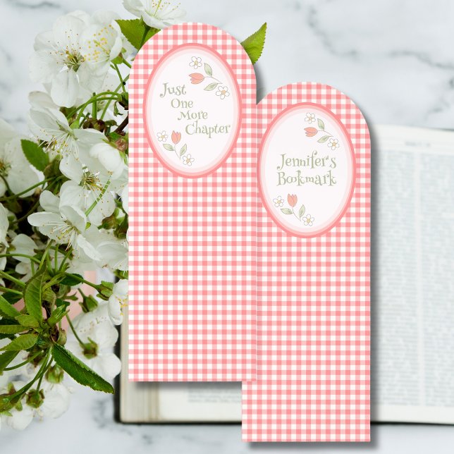 Pink Gingham "Just One More Chapter" Personalized  Bookmarks (Cute Pink Gingham Personalized Bookmarks for Book Lover's)