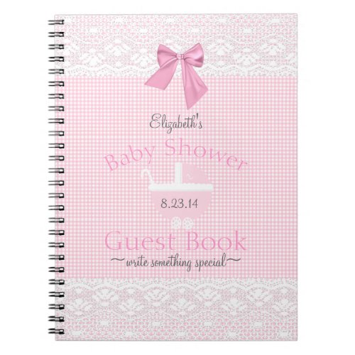 Pink Gingham Lace Image Baby Shower Guest Book 