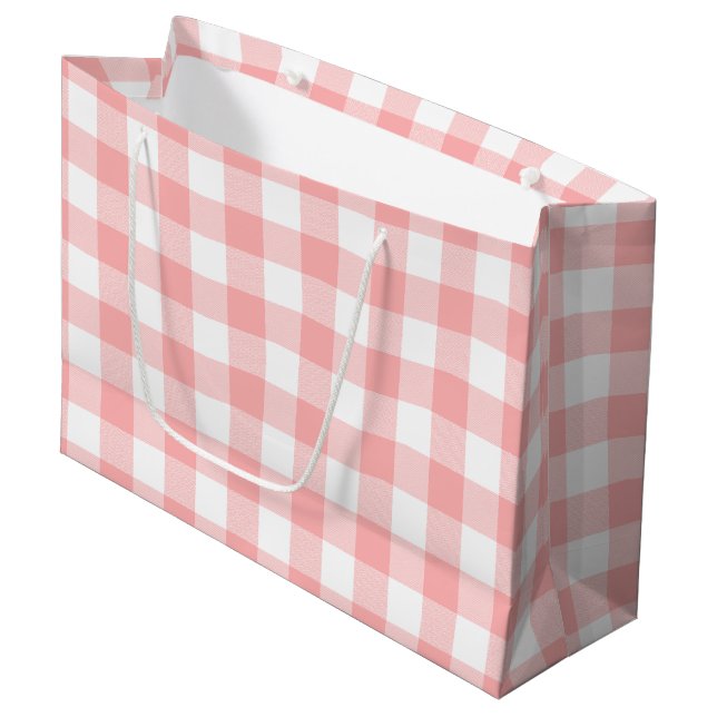 Pink Gingham Large Gift Bag (Front Angled)