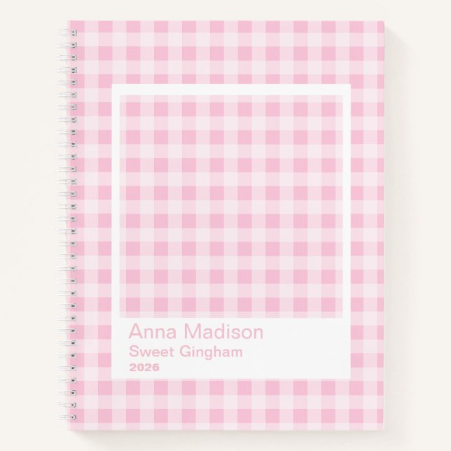 Pink Gingham Large Transparent Frame Notebook (Front)