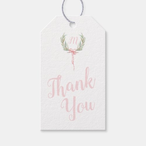Pink Gingham Laurel Crest Thank you Tags