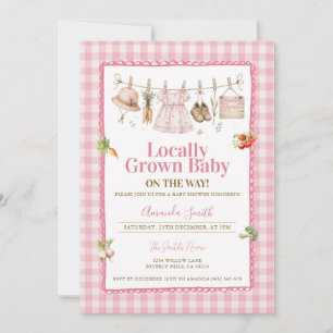 Pink Gingham Locally Grown Baby Shower  Invitation