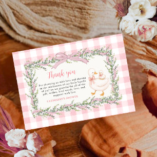 Pink Gingham Mama Goose & Gosling Floral Baby Thank You Card