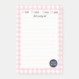 Pink Gingham Mitzvah Note