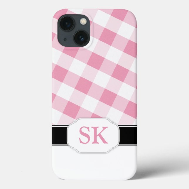Pink Gingham Monogram Case-Mate iPad 2/3/4 iPhone Case (Back)