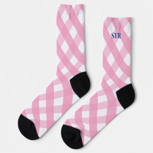Pink Gingham Monogrammed Pattern Socks