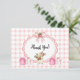 Pink Gingham Mouse Baby Shower-Thank You Card