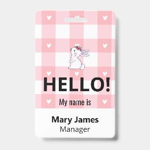 Pink Gingham Name Lanyard   Personalized ID Badge 