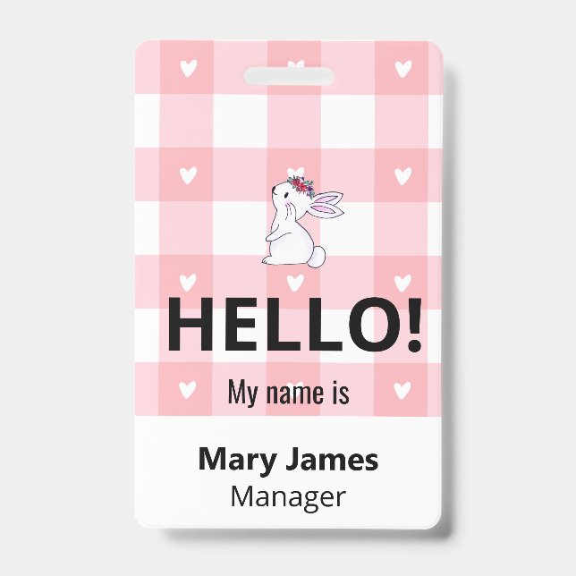Pink Gingham Name Lanyard | Personalized ID Badge  (Front)