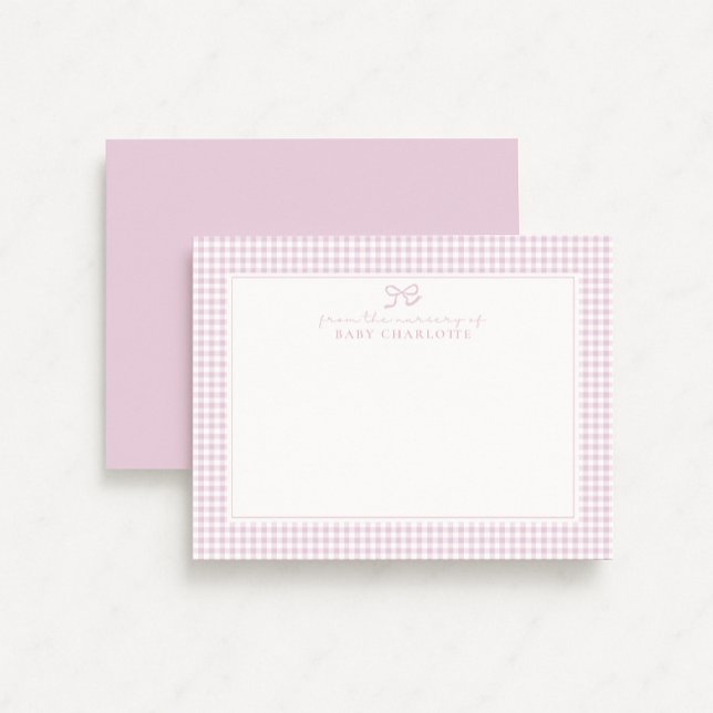 Pink Gingham Nursery Note Card  (Creator Uploaded)