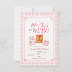 Pink Gingham Pancakes and Pajamas Birthday Invitation