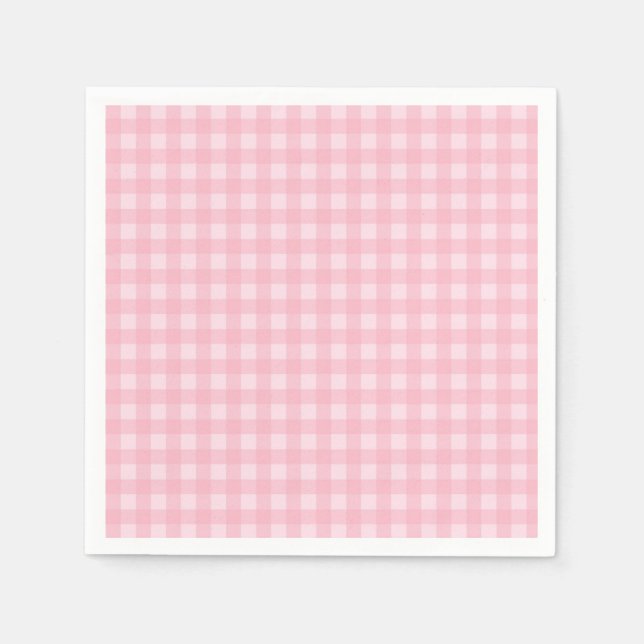 Pink Gingham Paper Napkins (Front)