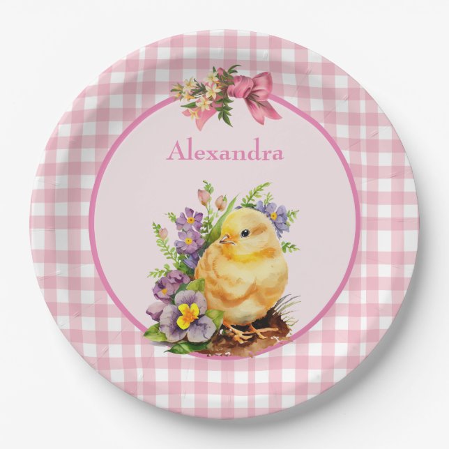 Pink Gingham  Paper Plates (Front)