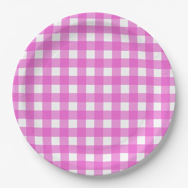 Pink gingham paper plates (Front)