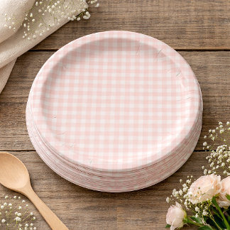 Pink Gingham Paper Plates