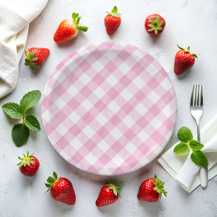Pink Gingham Paper Plates
