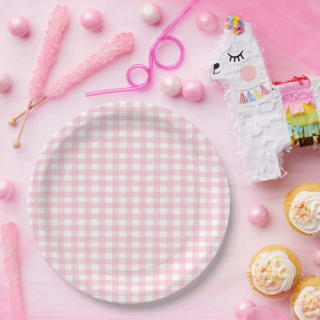Pink Gingham Paper Plates (Party)