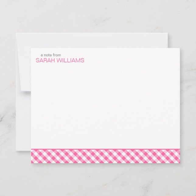 Pink Gingham Pattern Flat Thank You Notes (Front)