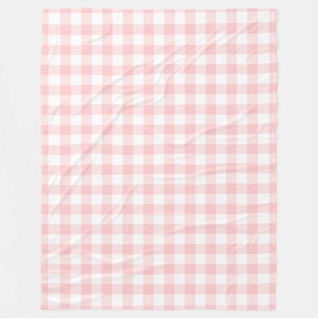 Pink Gingham Pattern Fleece Blanket (Front)