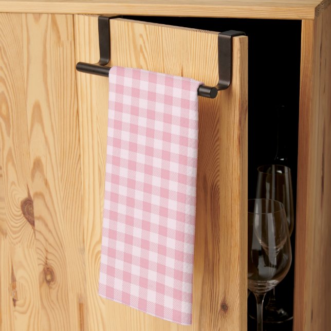 Pink Gingham Pattern Girly Check Plaid Checkered Kitchen Towel (Thirds Fold)