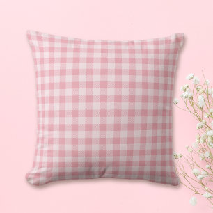 Pink Gingham Pattern Girly Check Plaid Checkered Throw Pillow