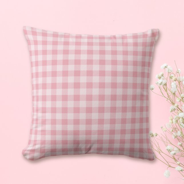 Pink Gingham Pattern Girly Check Plaid Checkered Throw Pillow (Creator Uploaded)