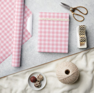 Pink Gingham Pattern Girly Check Plaid Checkered Wrapping Paper