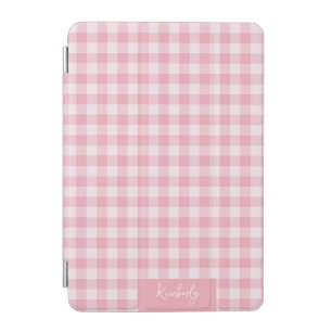 Pink Gingham Pattern Girly Checkered Plaid Name iPad Mini Cover