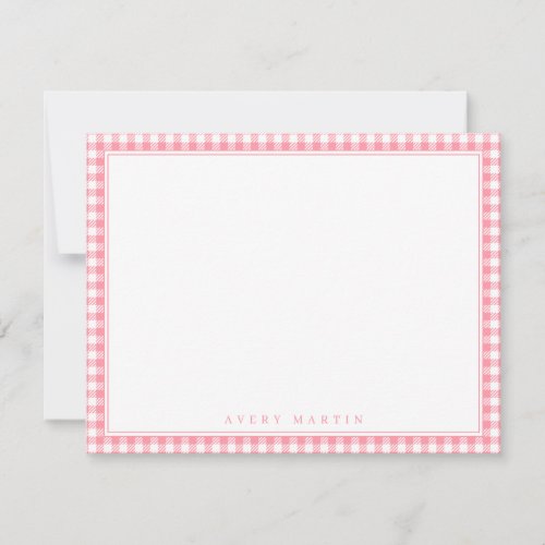 Pink gingham pattern personalized Stationery Note Card