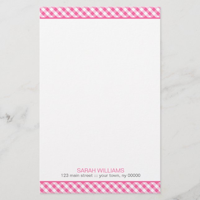 Pink Gingham Pattern Stationery (Front)