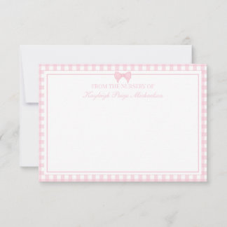 Pink Gingham Pattern with Bow Thank You Card