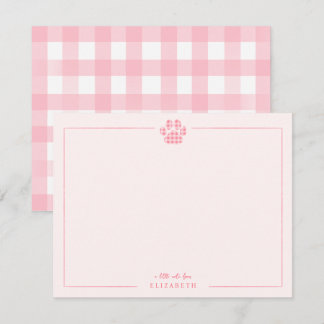 Pink Gingham Paw Print Baby Kids Personalized Note Card