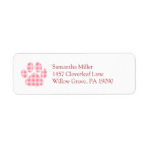 Pink Gingham Paw Print Return Address Label