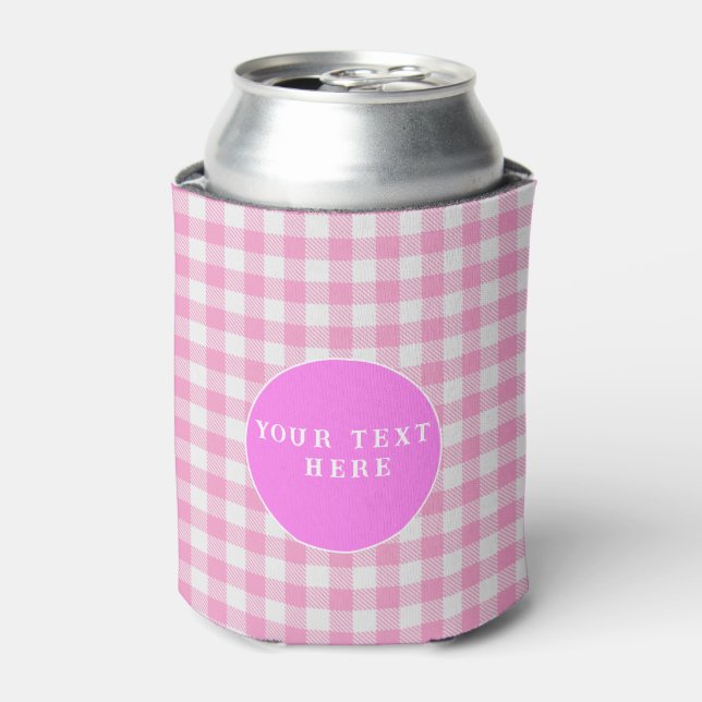  Pink Gingham Personalized Insulated Can Cooler (Can Front)