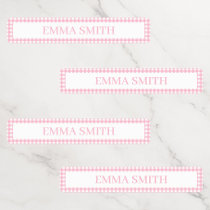 Pink Gingham Personalized Name Kids' Labels