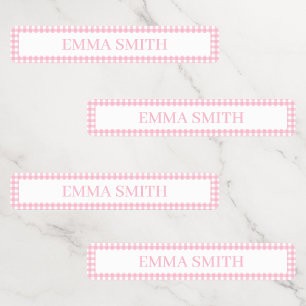 Pink Gingham Personalized Name Kids' Labels