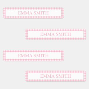 Pink Gingham Personalized Name Kids' Labels