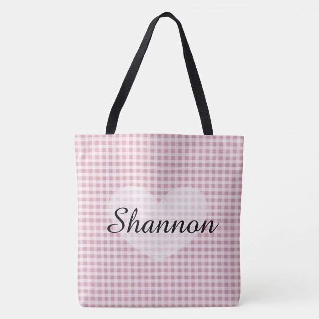 Pink Gingham  Personalized Name Tote Bag (Front)