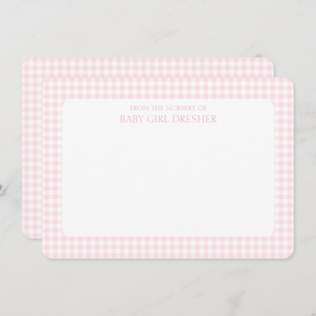 Pink Gingham Personalized  Note Card (Front/Back)