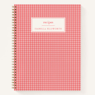 Pink Gingham Personalized Recipe Name Notebook