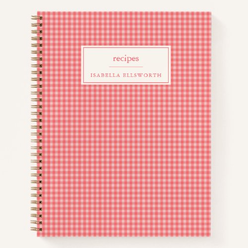 Pink Gingham Personalized Recipe Name Notebook