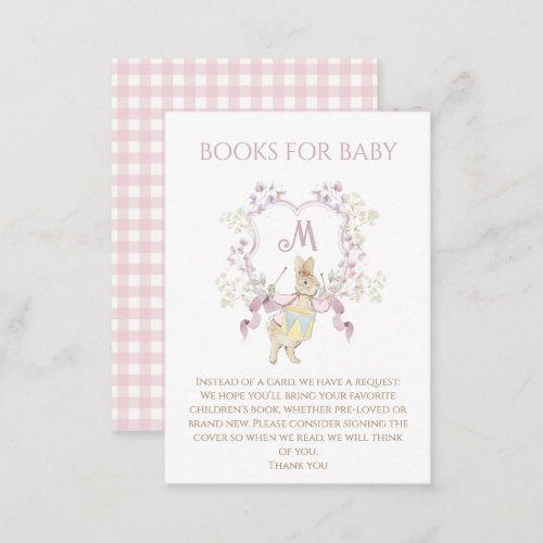 Pink Gingham Peter the Rabbit Baby Shower Books  Enclosure Card