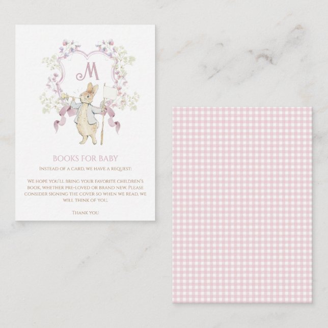 Pink Gingham Peter the Rabbit Baby Shower Books Enclosure Card (Front/Back)